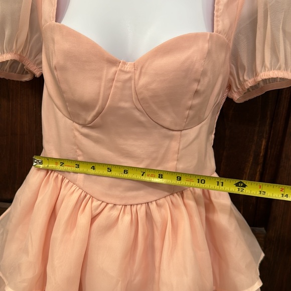 Solid Puff Sleeve Layered Ruffle Hem Dress - Size Small - Picture 10 of 10